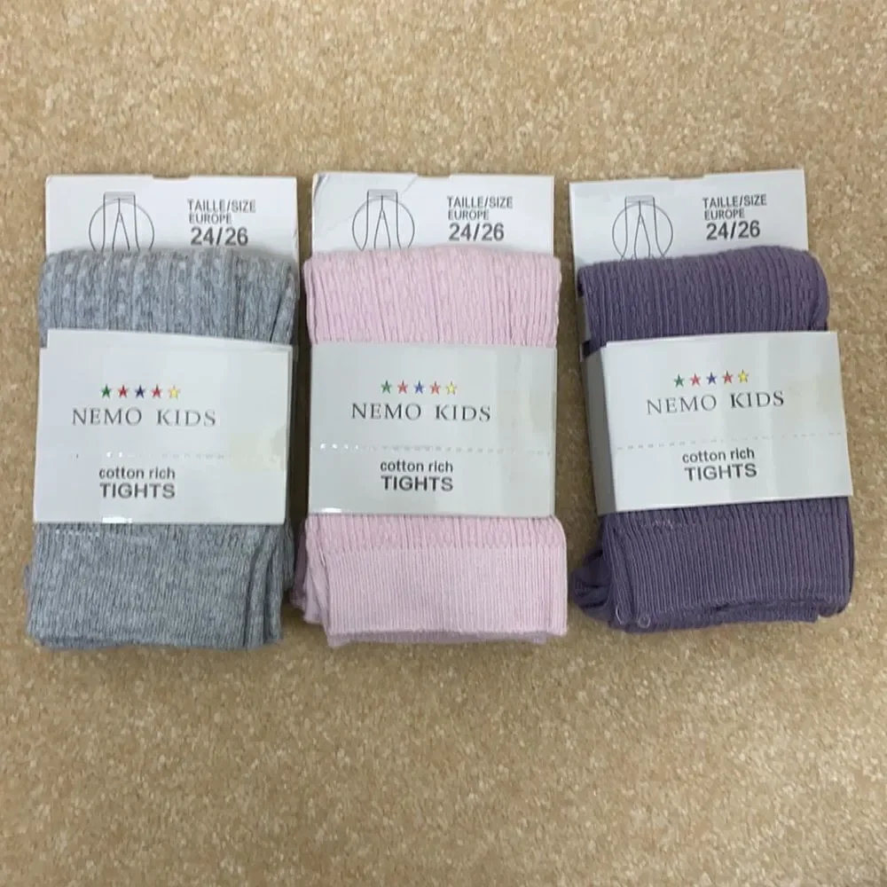 Girls Cable Knitted Ribbed Tights - Pack of 3